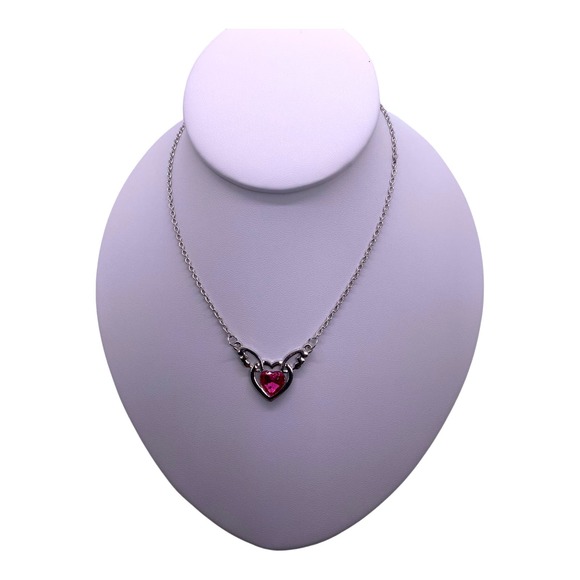 Imitation Dark Pink Crystal Rhinestone Gemstone Angel Wings Heart Necklace - Picture 8 of 11